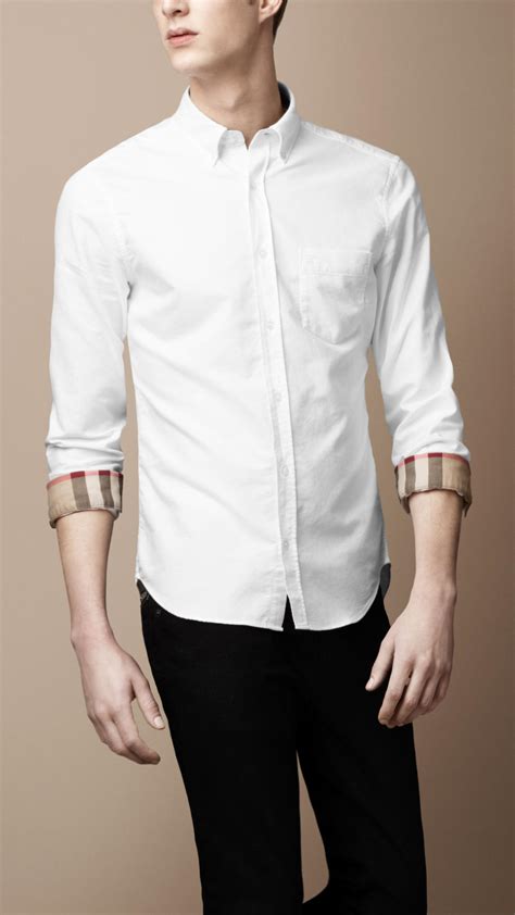 burberry white long sleeve shirt|men's burberry button down shirt.